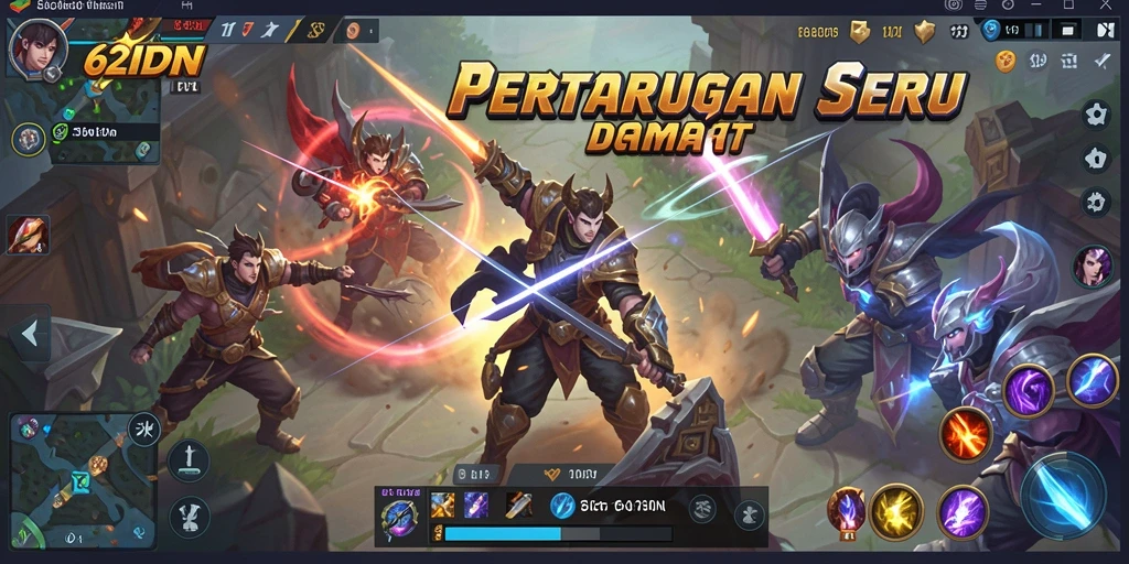 Gameplay seru dengan pertarungan tim yang intens di 62IDN.