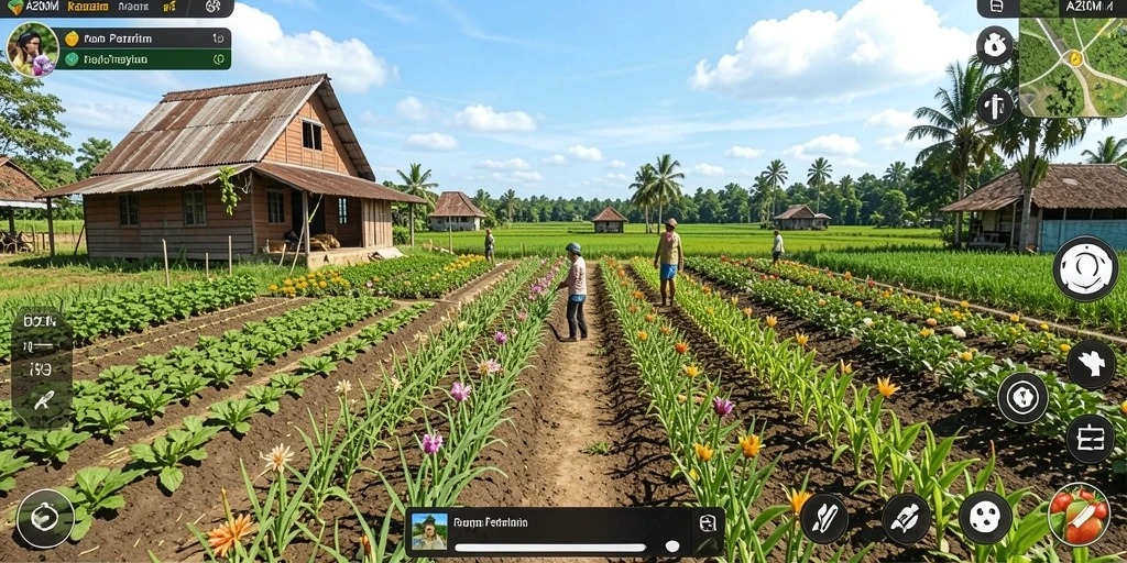 Gameplay A200M menunjukkan aktivitas bertani yang menyenangkan dan interaktif.
