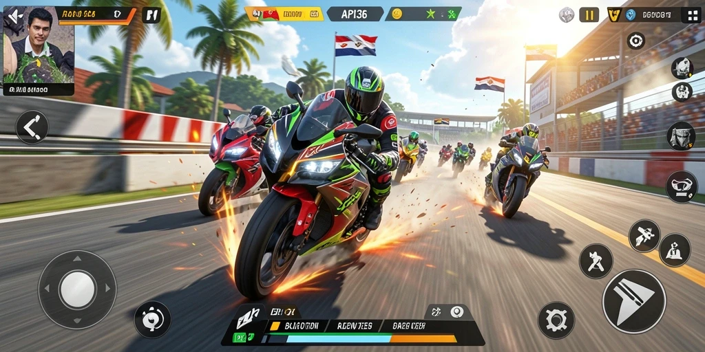 Tampilan keseruan gameplay API36 dengan balapan motor yang intens.