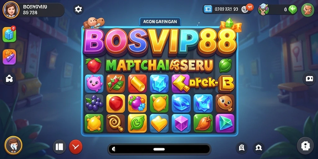 Tampilan gameplay seru dari BOSVIP88 dengan kombinasi permata warna-warni.