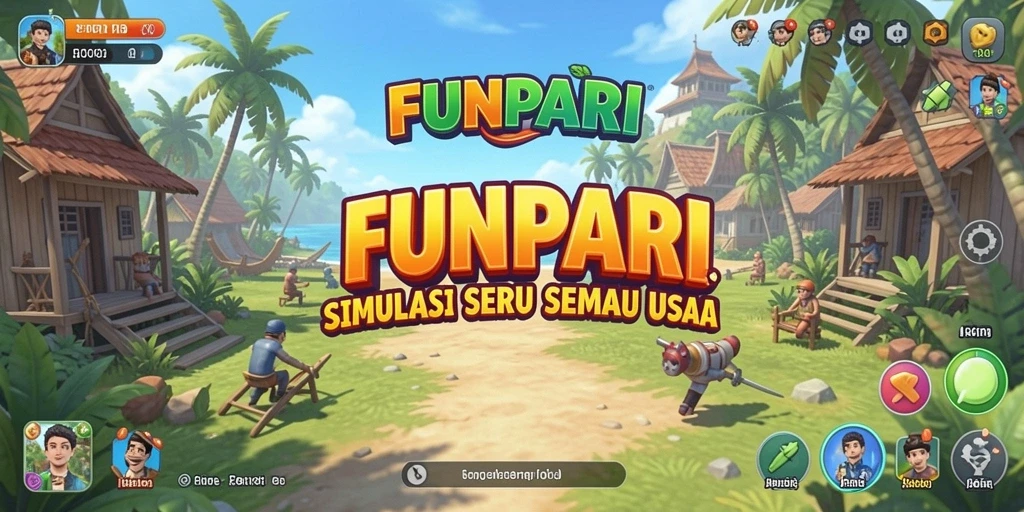 Screenshot utama dari gameplay FUNPARI yang penuh warna.