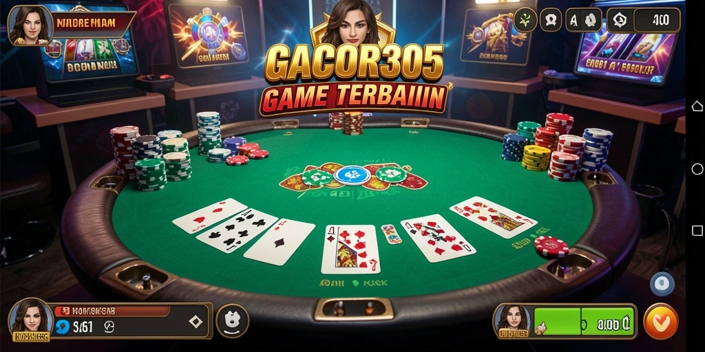 Screenshot utama GACOR305 menampilkan pemain yang serius bermain Poker.