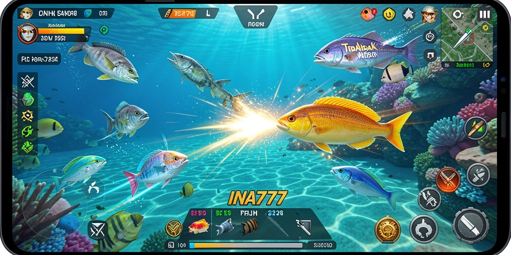 Tangkapan layar gameplay <strong>INA777</strong> menampilkan aksi menembak ikan yang mendebarkan.