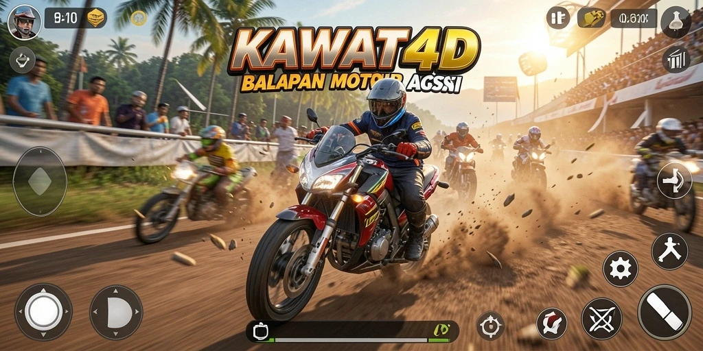 Screenshot KAWAT4D menampilkan aksi balapan motor yang mendebarkan.