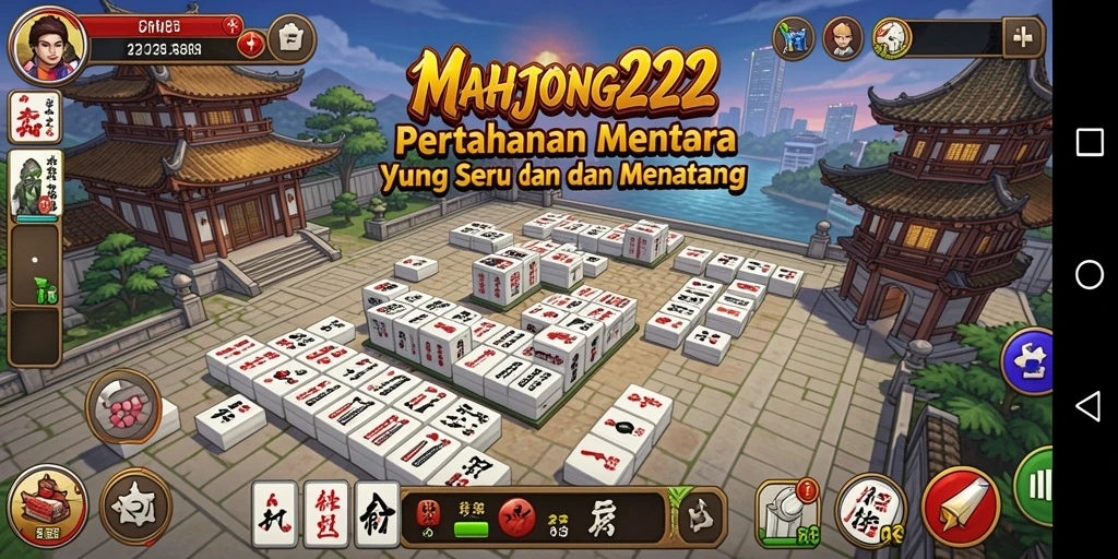 Screenshot gameplay MAHJONG222 menampilkan menara pertahanan yang strategis.