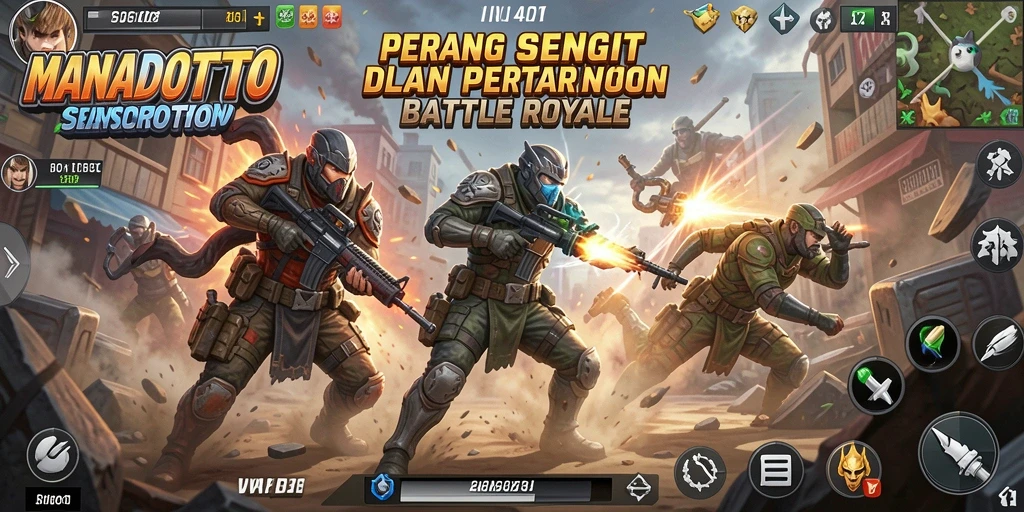 Gameplay mendebarkan MANADOTOTO dalam pertempuran Battle Royale.