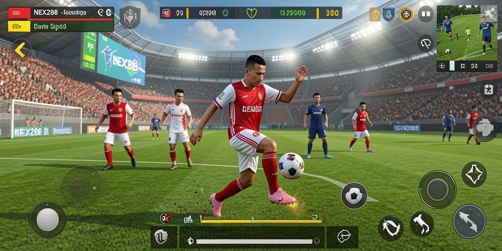 Screenshot menampilkan gameplay NEX288 dengan aksi olahraga yang mendebarkan.